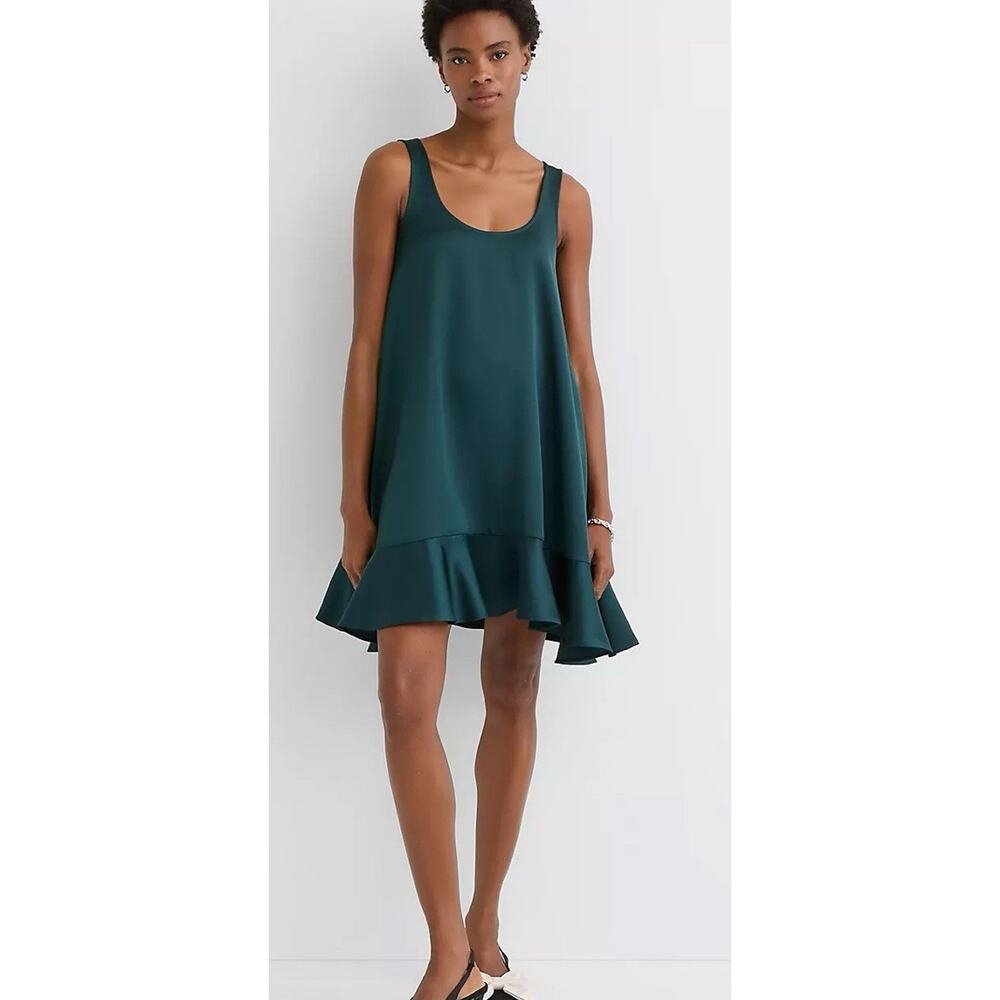 NWT LOFT Dress Satin Ruffle Mini Pocket Ponderosa Pine Green Women’s 10